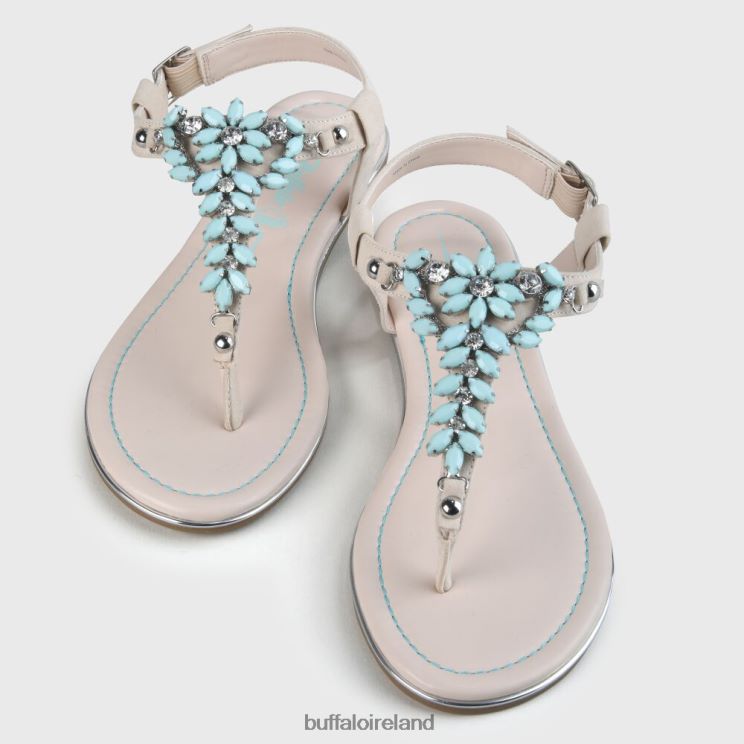 Beige/Light Green Buffalo Rosalie vegan flat sandals suede look |Sandals F06ZHH341 - Image 3