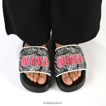 Black Buffalo Lake Graffiti Platform Slide vegan |Slides F06ZHH183