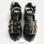 Black Buffalo Lion Teeth Platform Sandals vegan |Sandals F06ZHH159 - Image 3