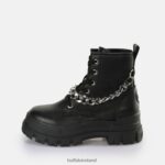 Black/Silver Buffalo Aspha Chain Ankle Boot vegan |Boots F06ZHH473