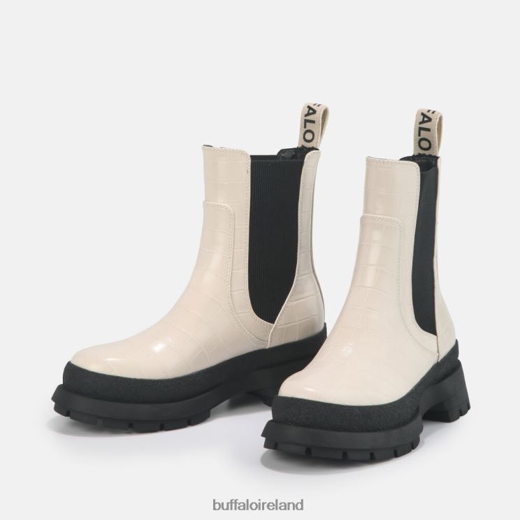 Cream In Crocodile Look Buffalo Simona Bootie Flat vegan |Boots F06ZHH458 - Image 4