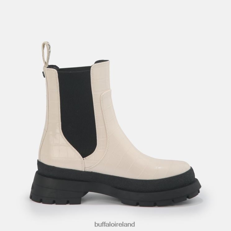 Cream In Crocodile Look Buffalo Simona Bootie Flat vegan |Boots F06ZHH458 - Image 7